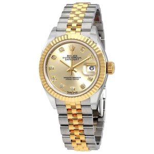 Rolex Date Just Gold Silver Golden Dial Diamond 2332 Women