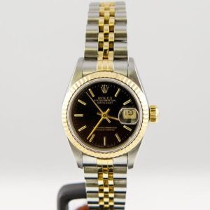 Rolex Date Just Gold Silver Black Dial 9900 Women