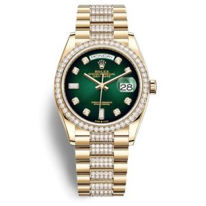 Rolex Day-Date 36 Green Dial Yellow Gold Diamond Set President Watch