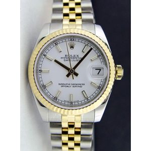 Rolex Date Just Gold Silver White Dial 8897 Women